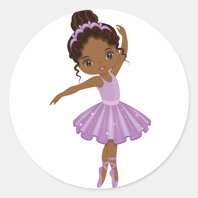 Autocollant rond Ballerina Cute Afro-Américain (Devant)