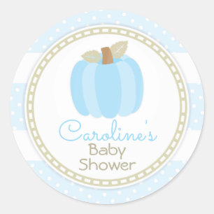 Autocollant rond Citrouille Baby shower bleu