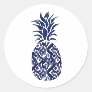 autocollant rond classique à ananas bleu indigo