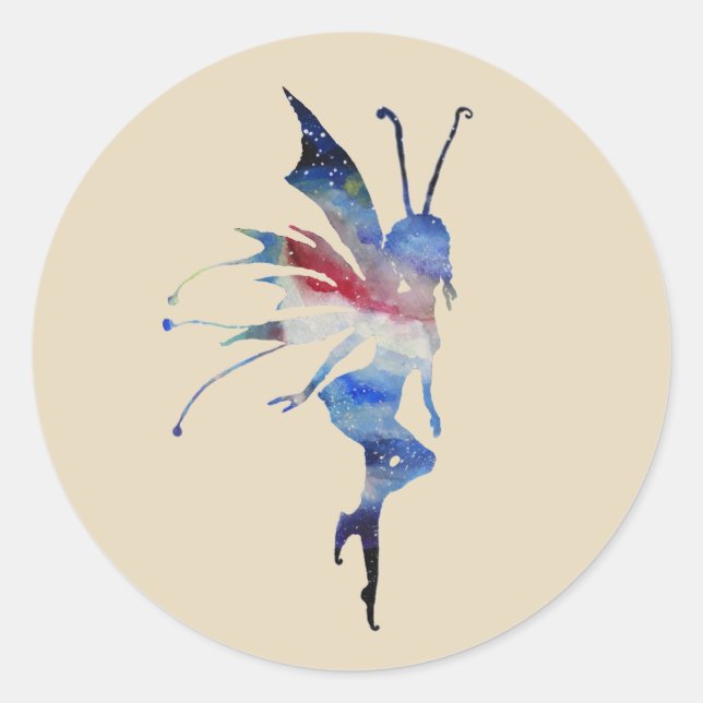 Autocollant rond classique à aquarelle velue (Devant)