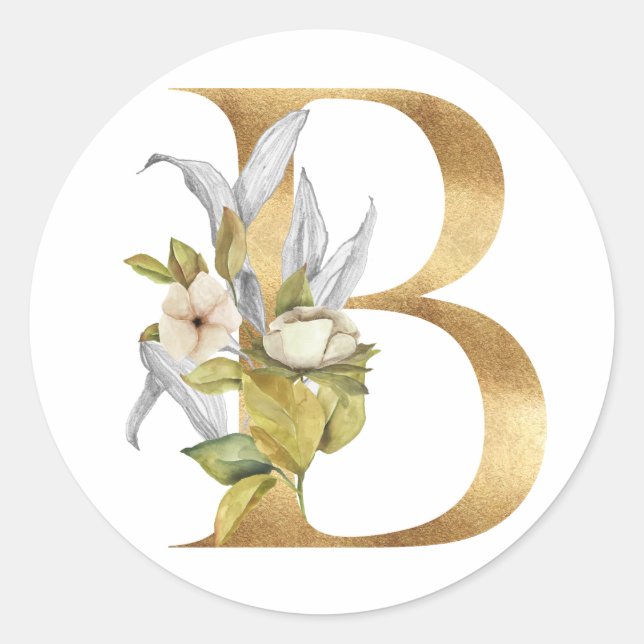 Autocollant rond classique à monogramme floral en  (Devant)