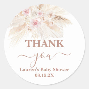 Autocollant rond classique Baby shower Boho rose