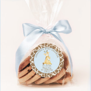 Autocollant Rond Classique Baby Shower Girafe Bleu