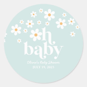 Autocollant Rond Classique Baby Shower Retro Daisy