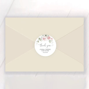 Autocollant rond classique Baby shower Roses Roses