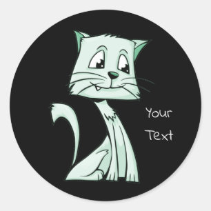 Autocollant rond classique Chat vert