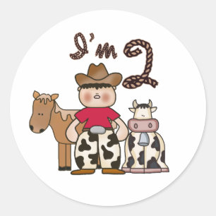 Autocollant rond classique Cowboy 2e anniversaire