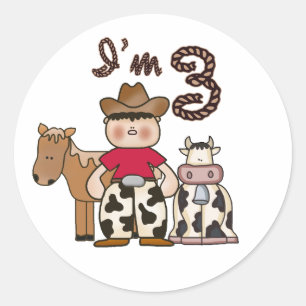 Autocollant rond classique de Cowboy 3e anniversai