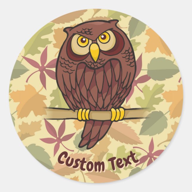 Autocollant rond classique de dessin de hibou (Devant)