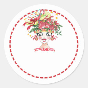Autocollant rond classique de Noël Sassy Lady
