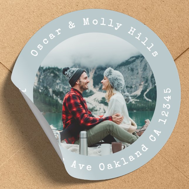 Autocollant rond classique de photo d'adresse de r (Créateur téléchargé)