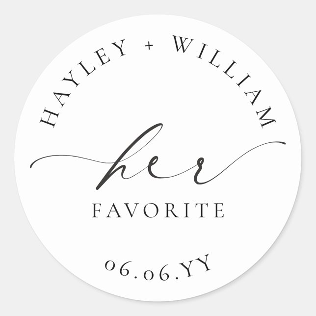 Autocollant rond classique Ellesmere son favori (Ellesmere Her and His Favorite Wedding Favors Sticker)