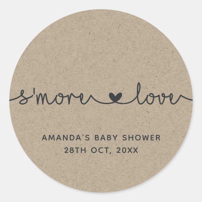 Autocollant rond classique Faux Kraft S'more Love (Devant)