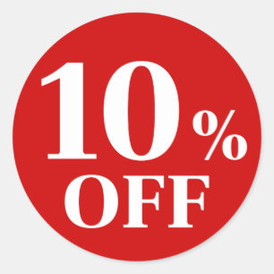 Autocollant rond classique fond rouge 10% de réduc