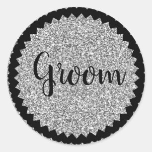 Autocollant rond classique Groom Silver Glitter