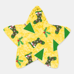 Autocollant rond classique jaune motif de Noël
