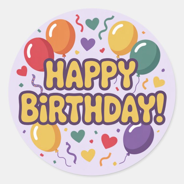 Autocollant Rond Classique Joyeux Anniversaire (Devant)