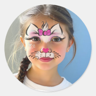 Autocollant rond classique Maquillage de chat