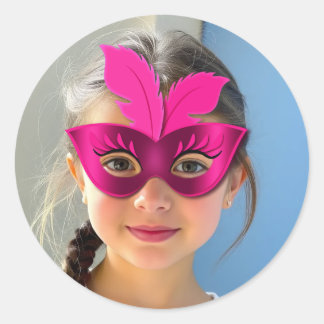 Autocollant rond classique Masque Rose