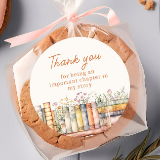 Autocollant rond classique Merci Thème Livre