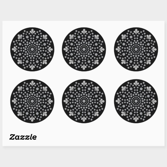 Autocollant rond classique Modèle de Mandala Flora (Feuille)