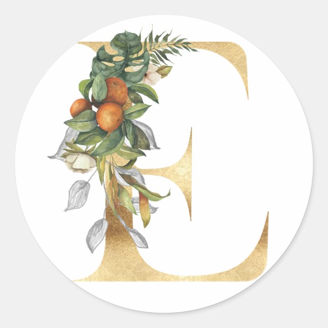 Autocollant rond classique monogramme floral or (Devant)