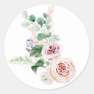 Autocollant rond classique pivoine de printemps