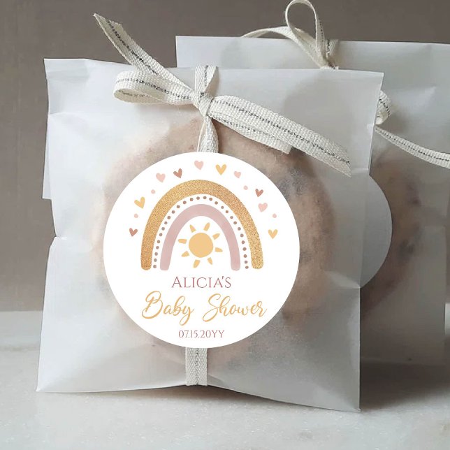 Autocollant rond classique pour Baby Shower arc-en (Créateur téléchargé)