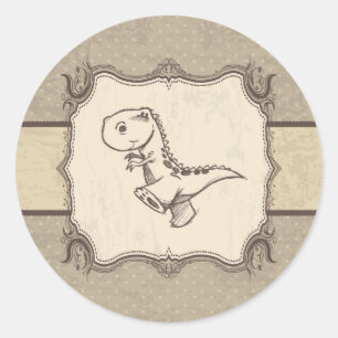 Autocollant rond classique rétro vintage dinosaure