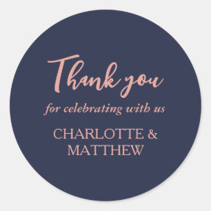 Autocollant rond classique Rose et Mariage or de m