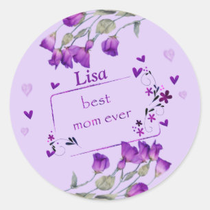 Autocollant rond classique violet Meilleure maman