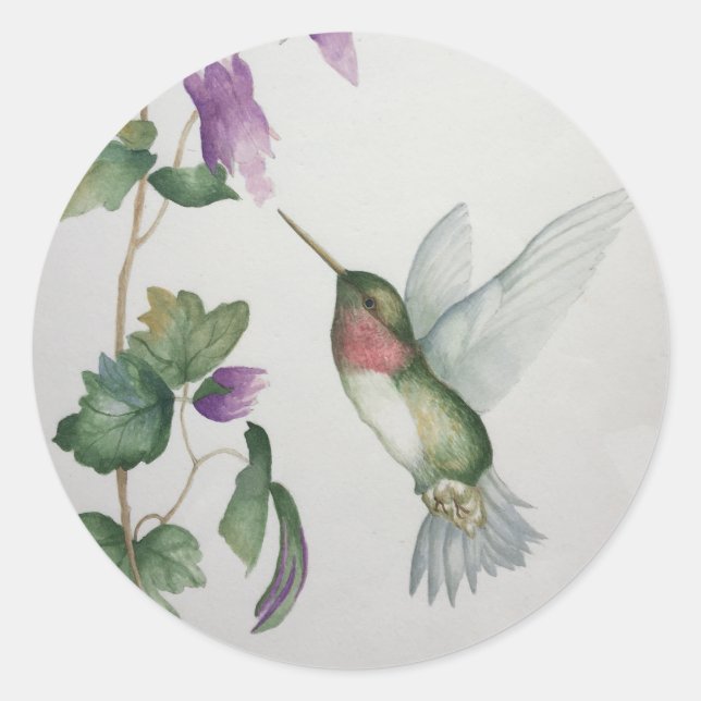 Autocollant rond colibri Fleur de jardin (Devant)