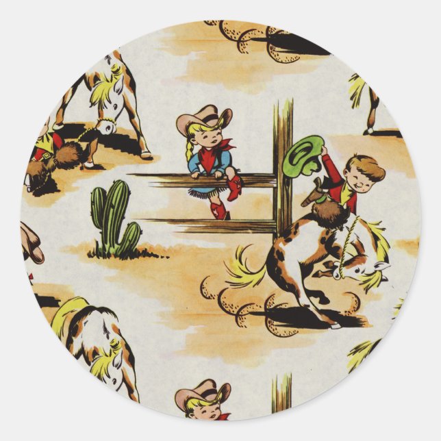 Autocollant rond Cowboy vintage (Devant)