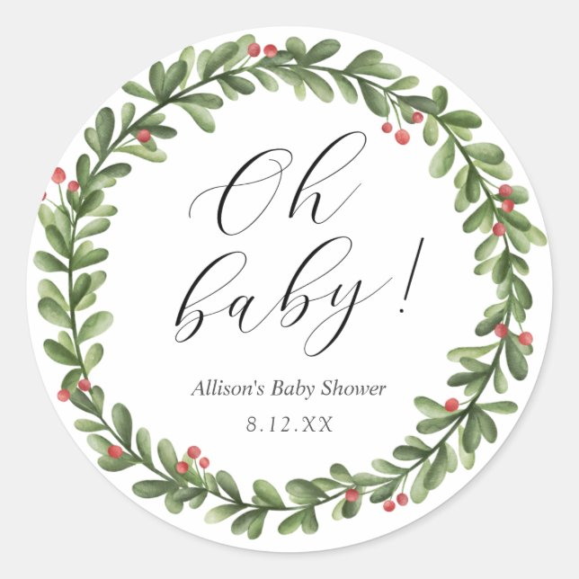 Autocollant rond de Baby Shower pour Feuillage de  (Devant)