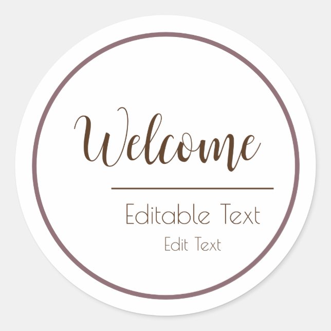 Autocollant Rond de Bienvenue Design Simple Minima (Devant)