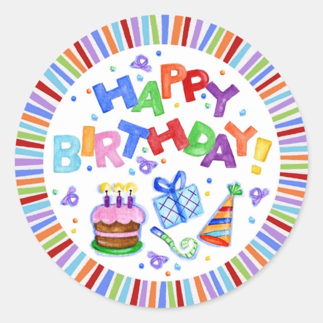 Autocollant rond de cadeau de joyeux anniversaire (Devant)