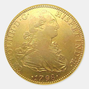 Autocollant rond de doublon espagnol d'or