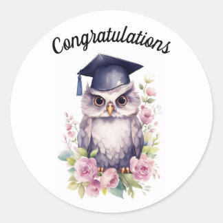 Autocollant rond de graduation de hibou