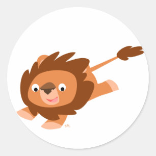 Autocollant rond de Lion de dessin animé