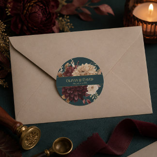 Autocollant rond de mariage gothique floral sarcel
