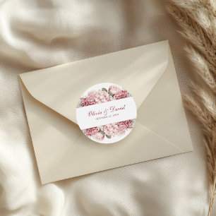 Autocollant Rond de Mariage Hydrangea Rose Poussié
