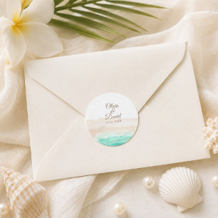 Autocollant Rond de Mariage Tropical à l'Aquarelle