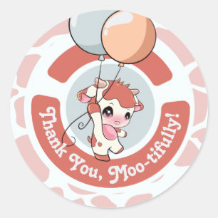 Autocollant rond de Motif de vache gris orange