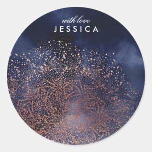 Autocollant rond de Noël bleu-or personnalisé