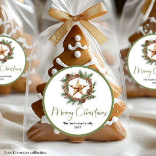 Autocollant Rond de Noël de Couleur Neutre Bohème 