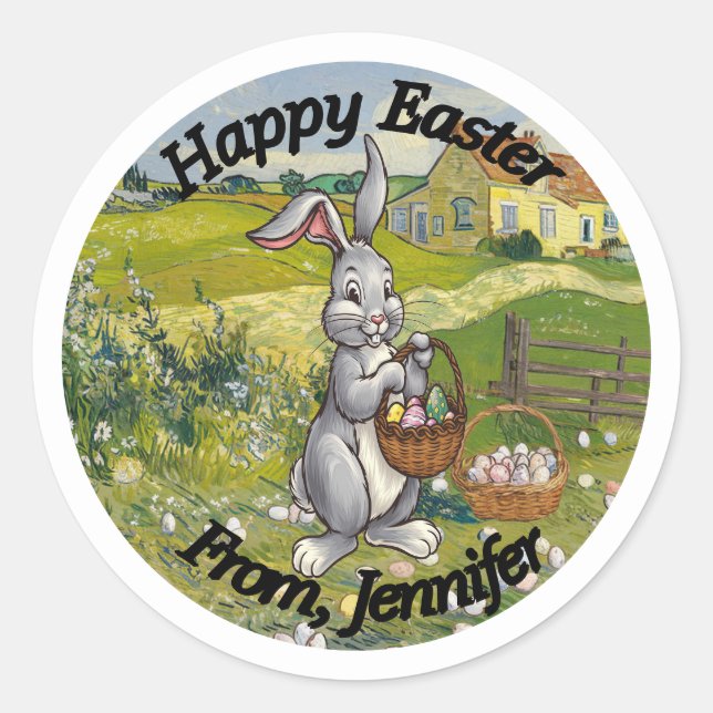 Autocollant rond de Pâques (Devant)