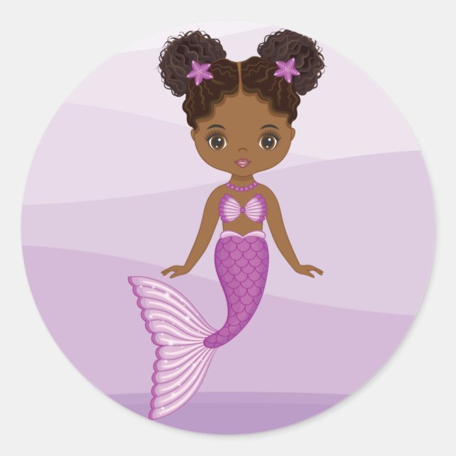 Autocollant rond de sirène afro-américaine (Devant)