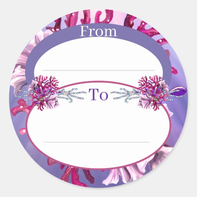 Autocollant rond de sirène d'océan violet (Devant)