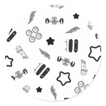 Autocollant rond de skateboard noir et blanc