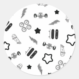 Autocollant rond de skateboard noir et blanc